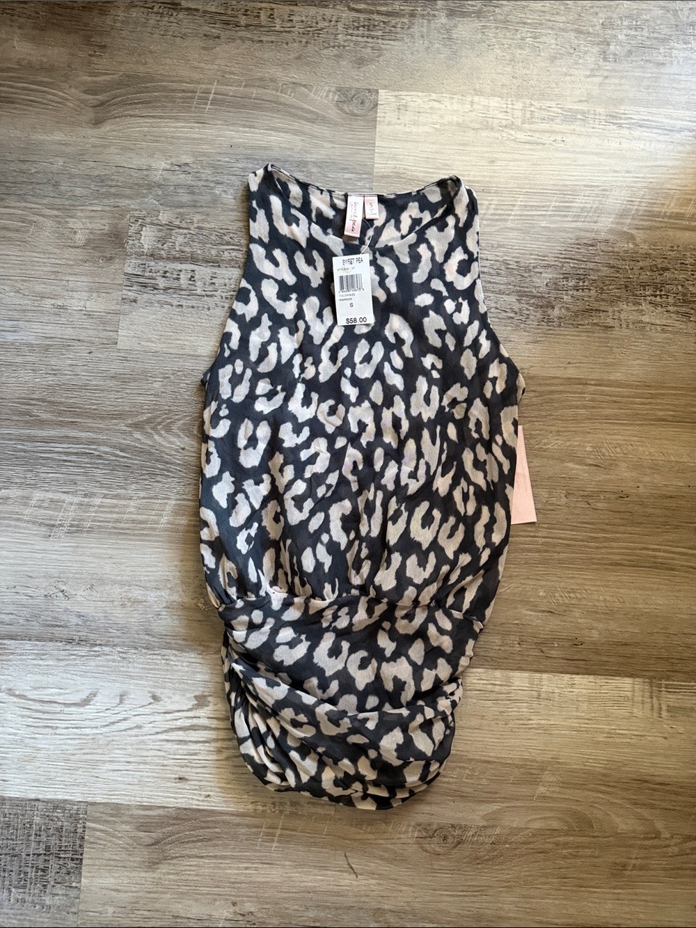 NWT Sweet Pea Leopard Ruched Sleeveless Mesh Top